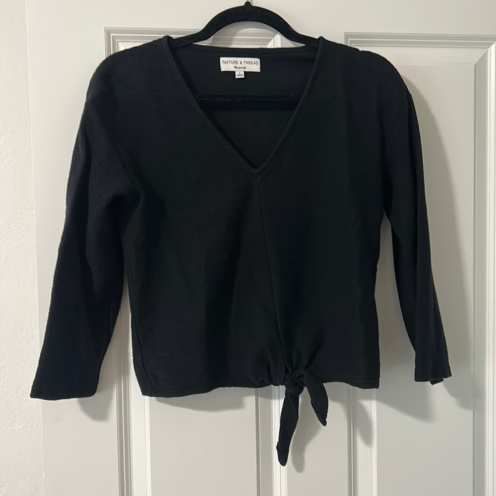Madewell Texture & Thread Black Ribber Tie-front Top